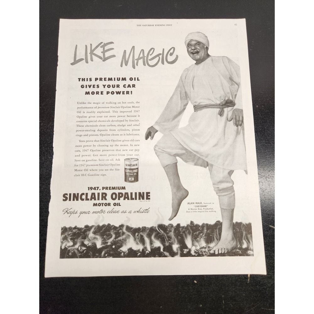 Sinclair Opaline Motor Oil 1947 Vintage Ad Alan Hale Genie Saturday Evening Post